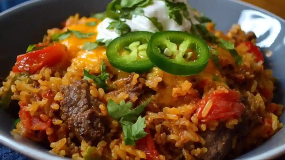 Cheesy Beef Fajita Dirty Rice Casserole