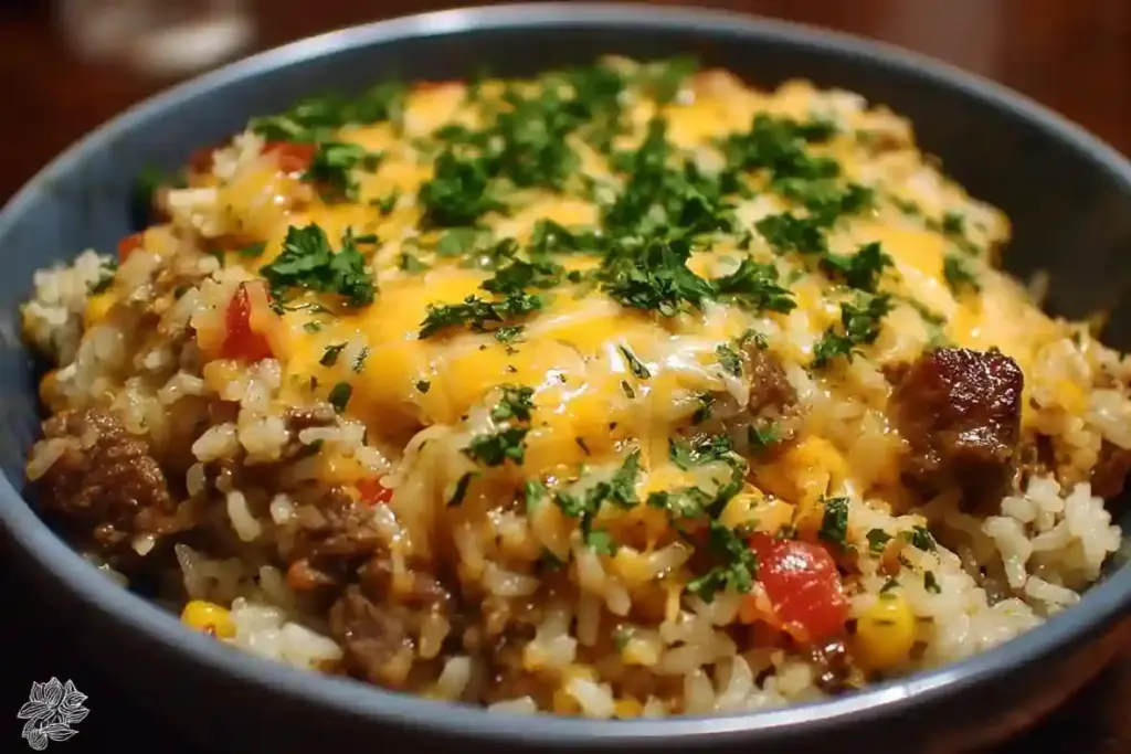 Cheesy Beef and Rice Delight