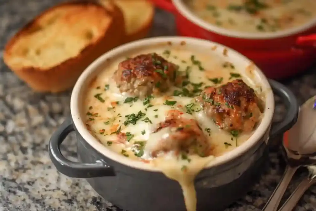 Cheesy Parmesan Meatball Soup