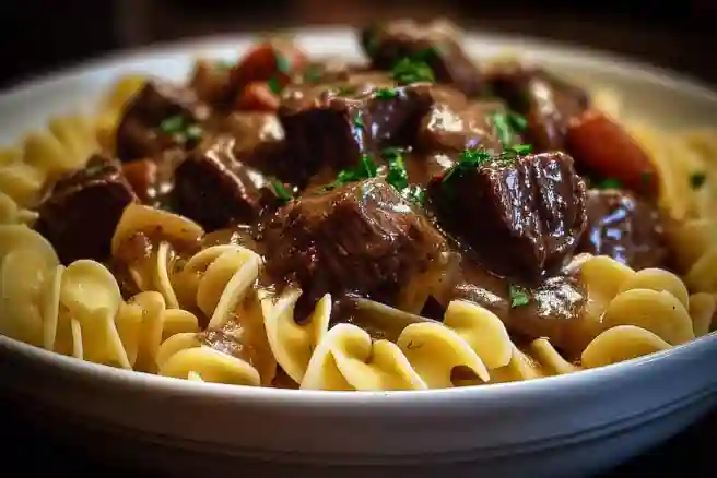 Crockpot Beef Tips and Noodles