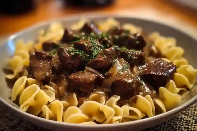 Crockpot Beef Tips and Noodles