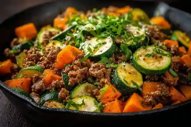 Ground Beef, Zucchini, and Sweet Potato Skillet