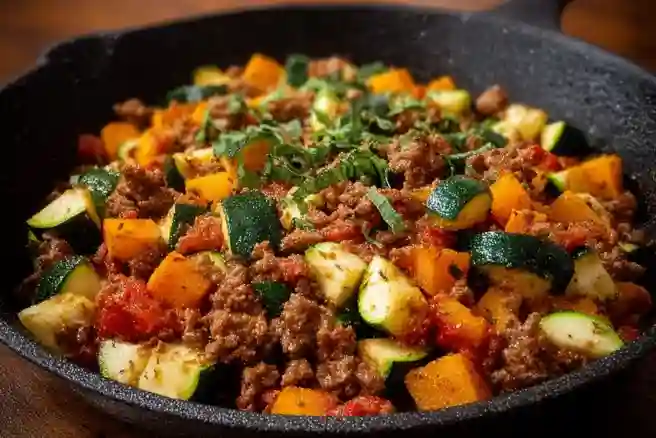 Ground Beef, Zucchini, and Sweet Potato Skillet