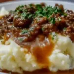 Ground Beef and Gravy Over Mashed Potatoes