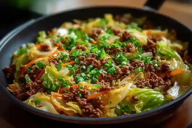 Healthy Chinese Ground Beef & Cabbage Stir Fry