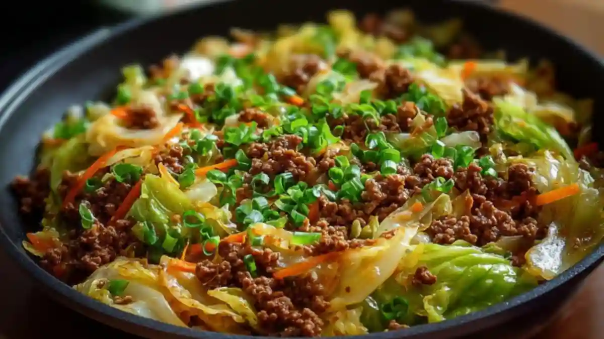 Healthy Chinese Ground Beef & Cabbage Stir Fry