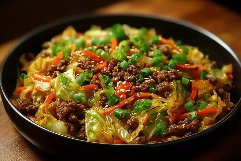 Healthy Chinese Ground Beef & Cabbage Stir Fry