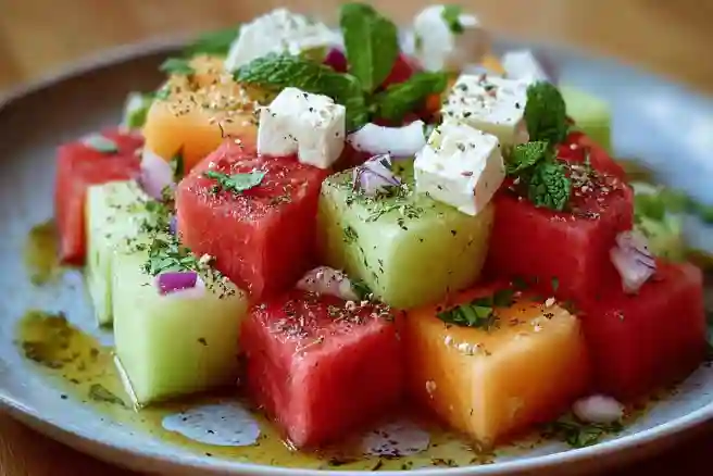 Melon and Feta Tetris Salad
