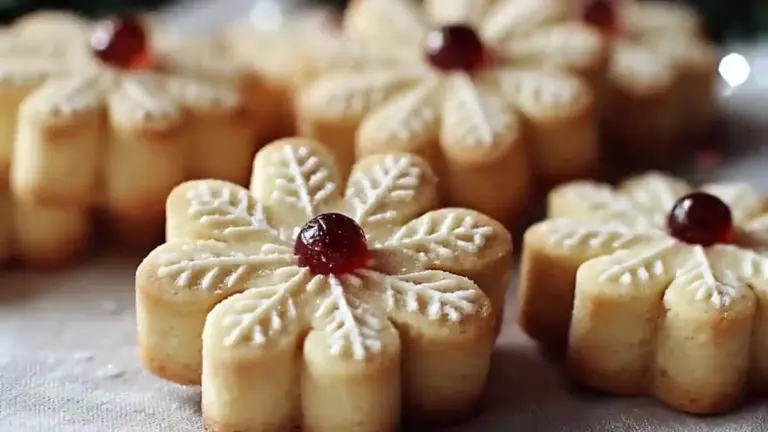 Four-ingredient Christmas shortbread cookies on a festive plate