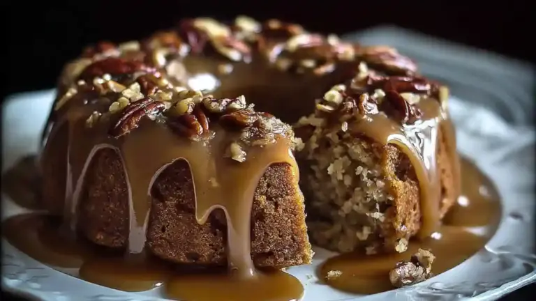 Apple Pecan Cake with Caramel Glaze