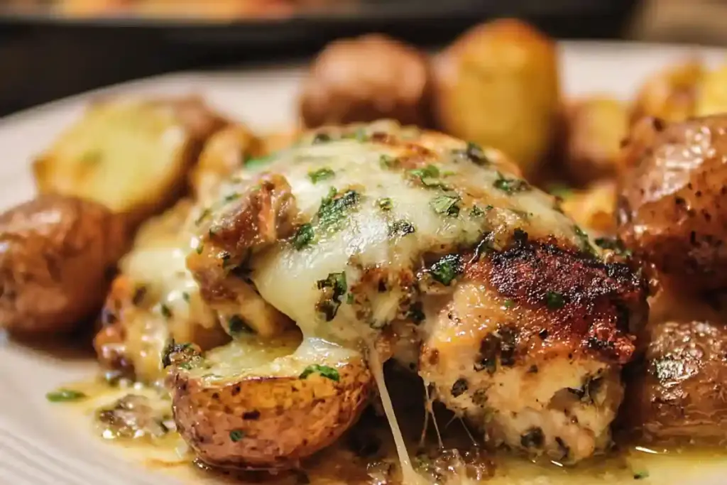 Cheesy Skillet Garlic Parmesan Chicken & Potatoes