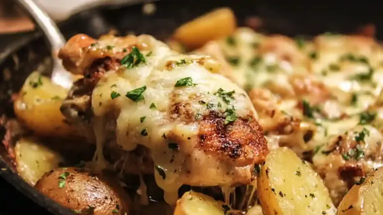 Cheesy Skillet Garlic Parmesan Chicken & Potatoes