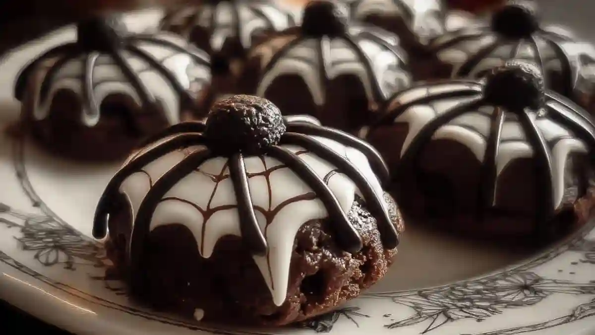 Delicious spider cupcakes decorated for Halloween with chocolate frosting and gummy spiders.
