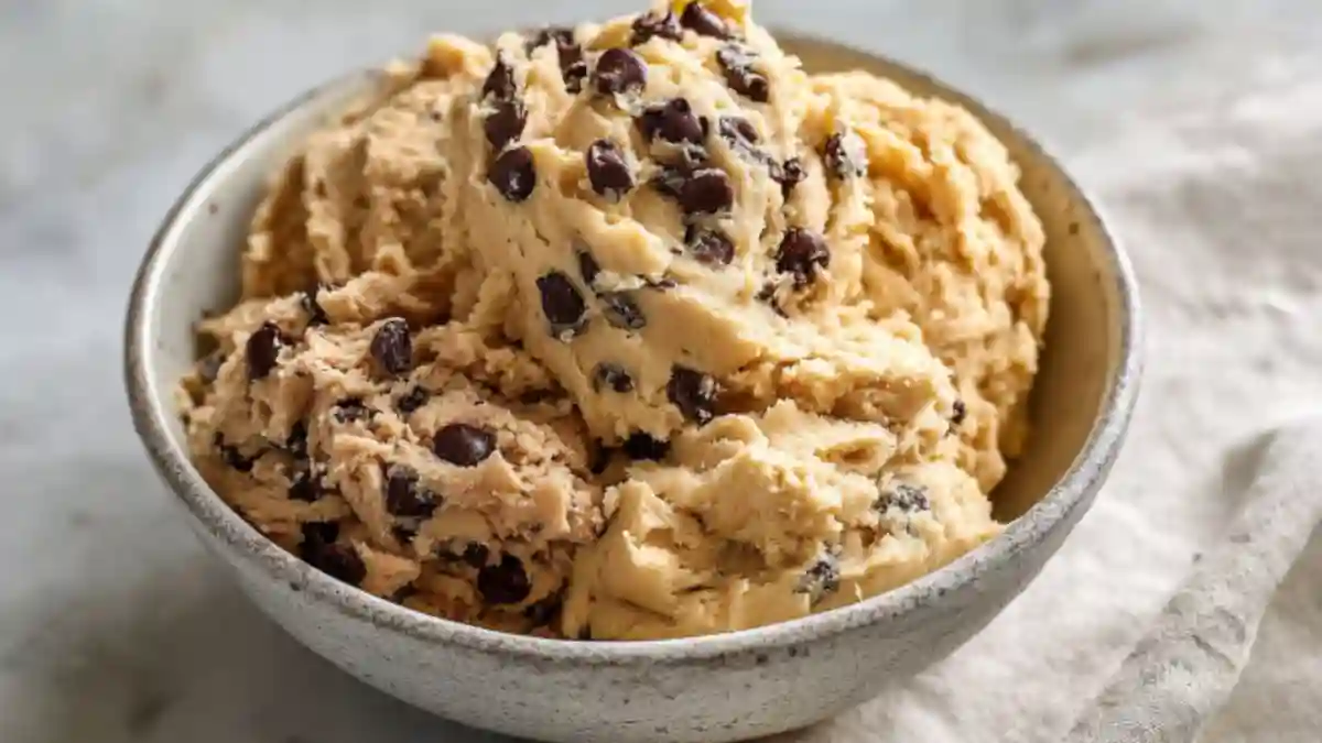 Three flavors of edible cookie dough in attractive bowls