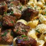 Garlic Butter Steak Bites & Creamy Parmesan Shells