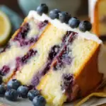 Delicious Lemon Blueberry Cake topped with fresh blueberries and lemon zest