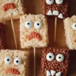 Colorful Monster Rice Krispie Treats with fun candy decorations