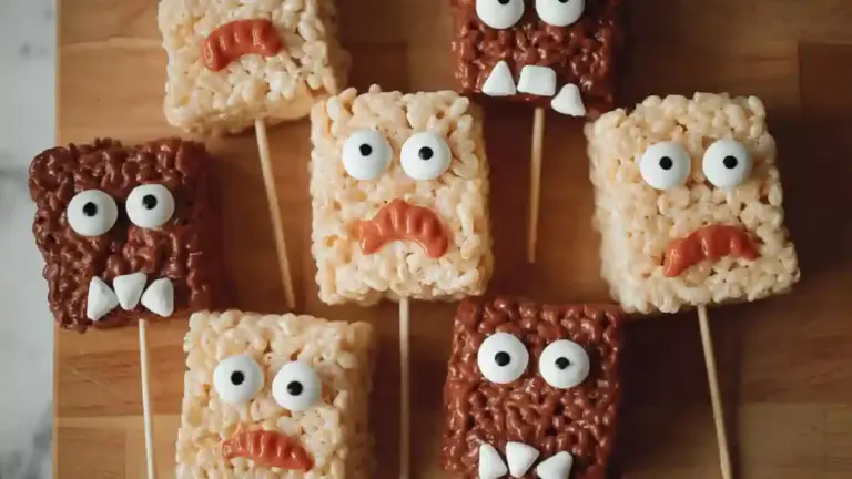 Colorful Monster Rice Krispie Treats with fun candy decorations