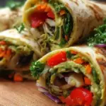 Colorful Mummy Veggie Wraps filled with fresh vegetables and healthy ingredients