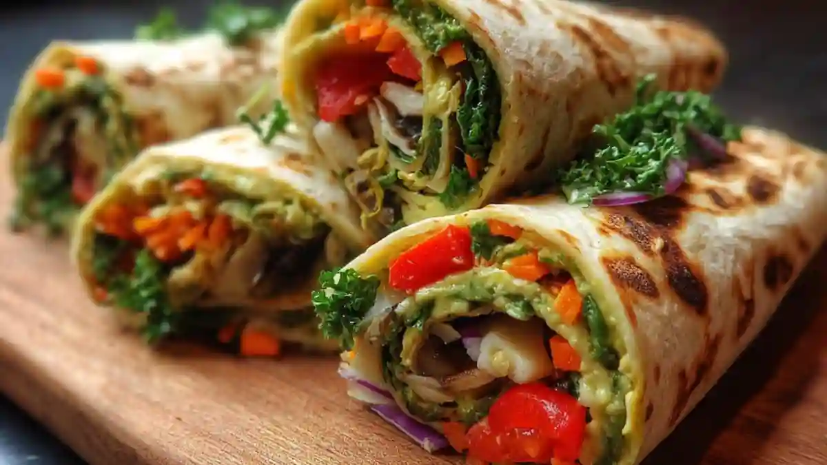 Colorful Mummy Veggie Wraps filled with fresh vegetables and healthy ingredients