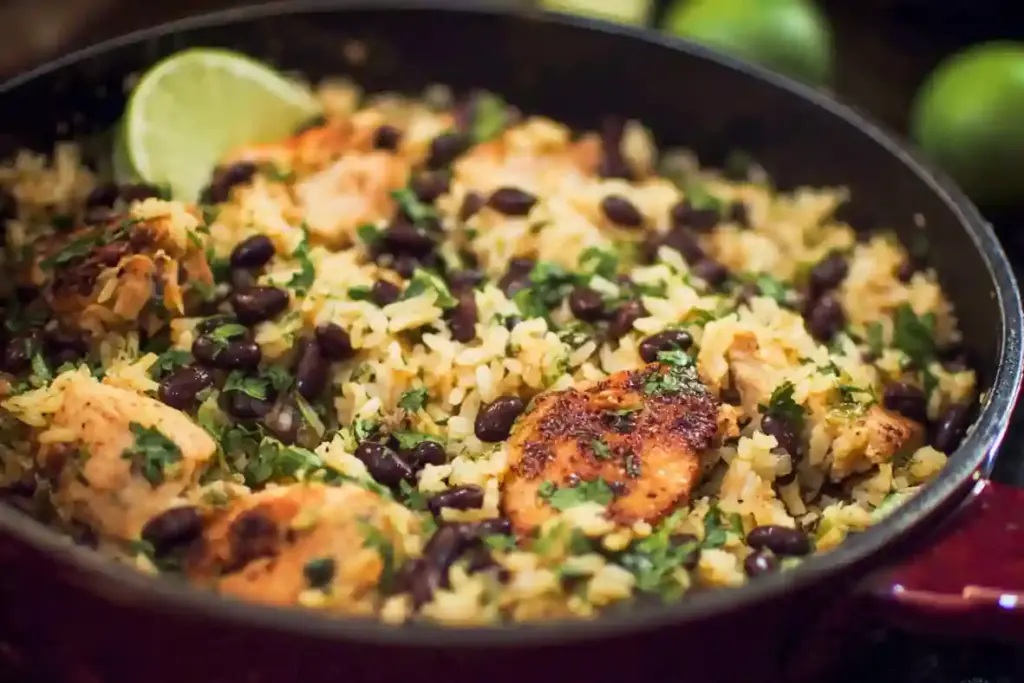 One Pan Cilantro Lime Chicken and Rice with Black Beans