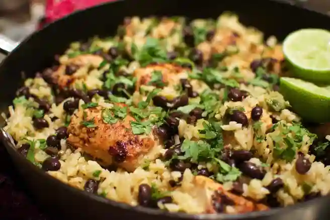 One Pan Cilantro Lime Chicken and Rice with Black Beans