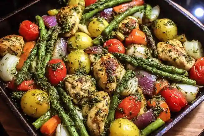One Pan Pesto Chicken and Vegetables