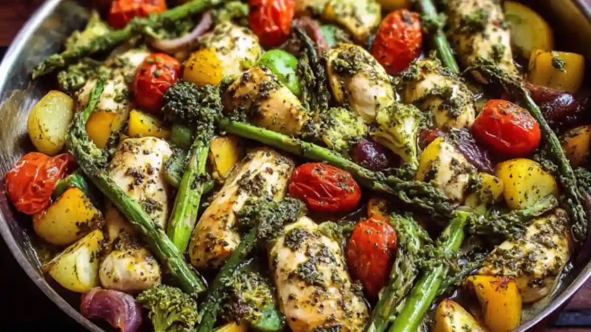 One Pan Pesto Chicken and Vegetables