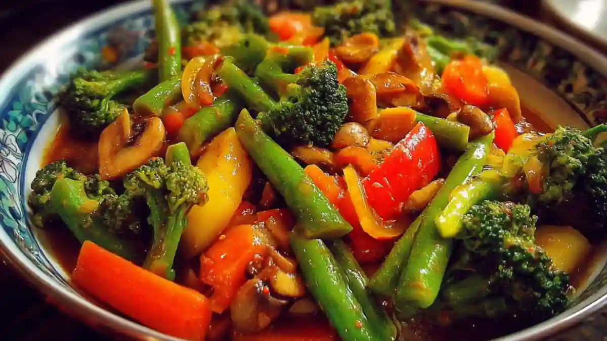 Colorful one pot vegetable stir fry with fresh veggies and seasonings