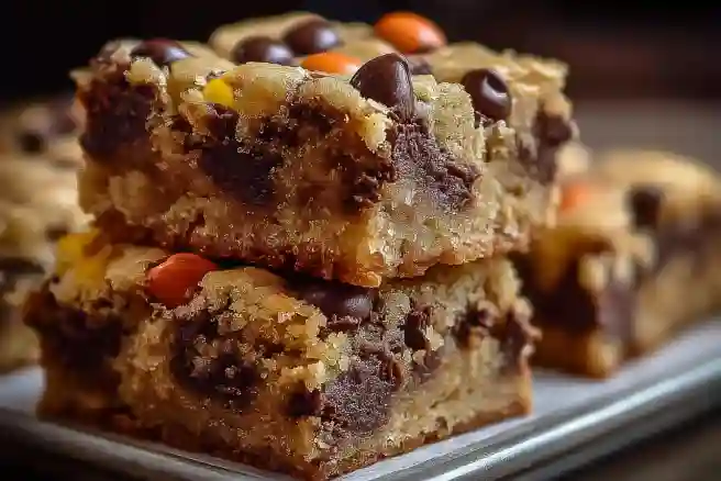 Reece's Pieces Chocolate Chip Cookie Bars
