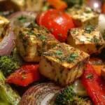 Sheet pan garlic herb tofu with assorted roasted vegetables