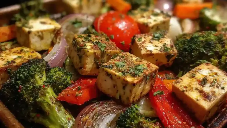 Sheet pan garlic herb tofu with assorted roasted vegetables