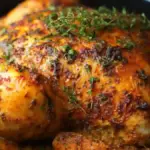 Slow Cooker Chicken Whole Rotisserie Style served with vegetables on a plate