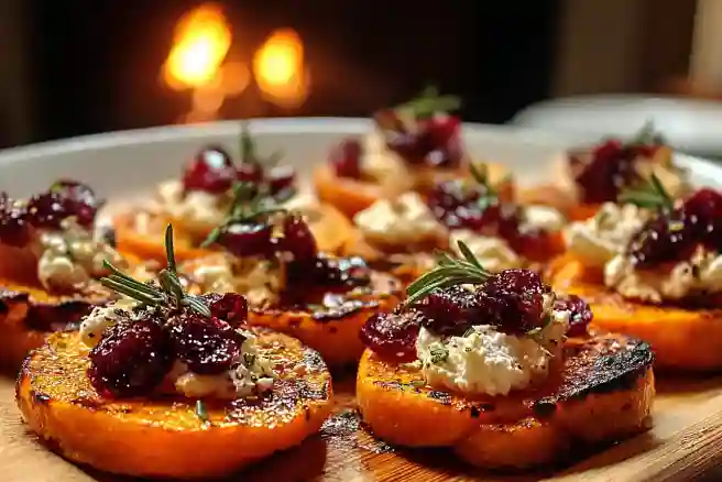 Sweet Potato Rounds with Goat Cheese & Cranberries