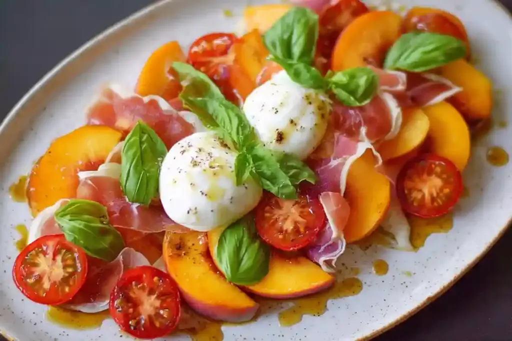 Tomato Peach Burrata Salad