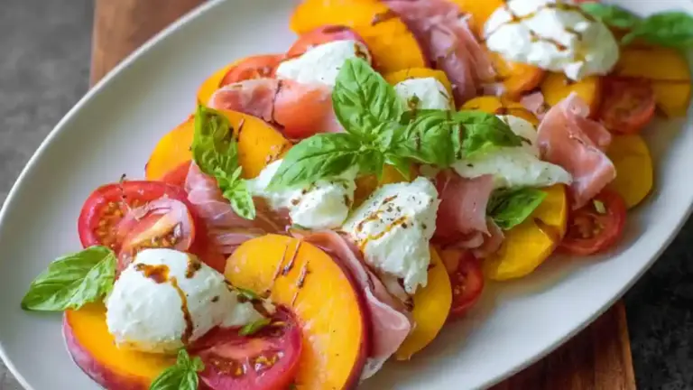 Tomato Peach Burrata Salad