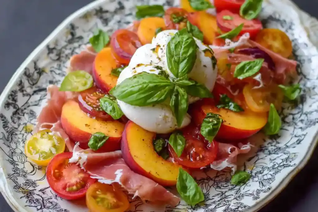 Tomato Peach Burrata Salad