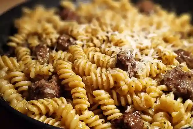 Beef and Rotini in Garlic Parmesan Sauce