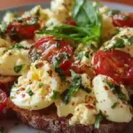 Delicious Caprese Egg Salad with tomatoes, basil, and eggs in a bowl