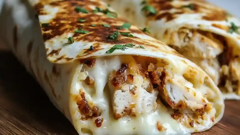 Delicious cheesy garlic chicken wraps served with fresh ingredients