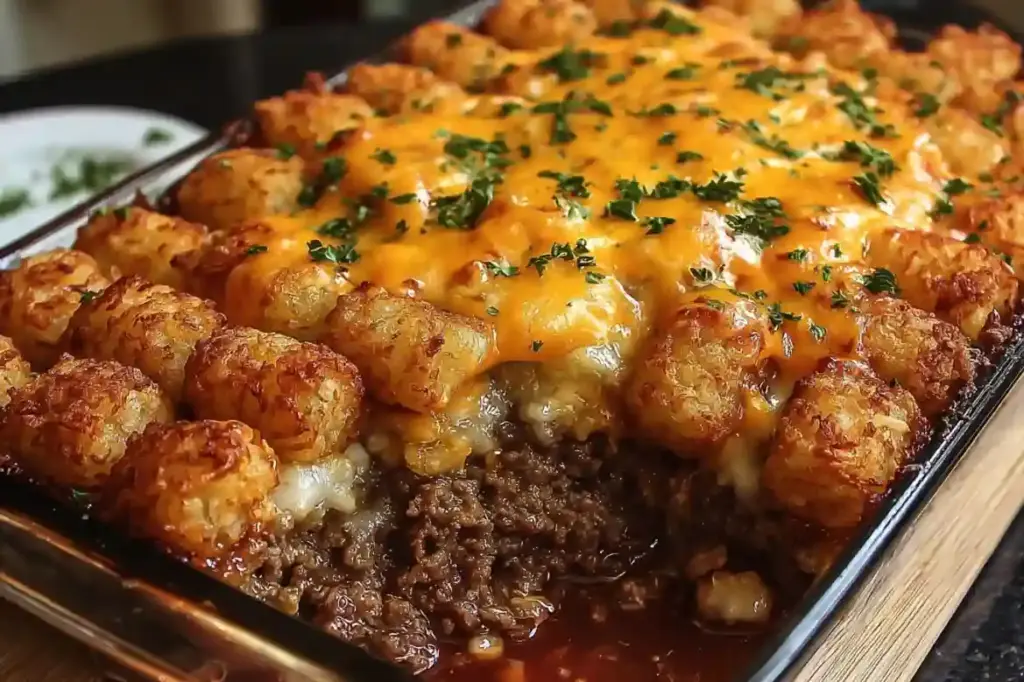 Cheesy Meatloaf & Tater Tot Bake