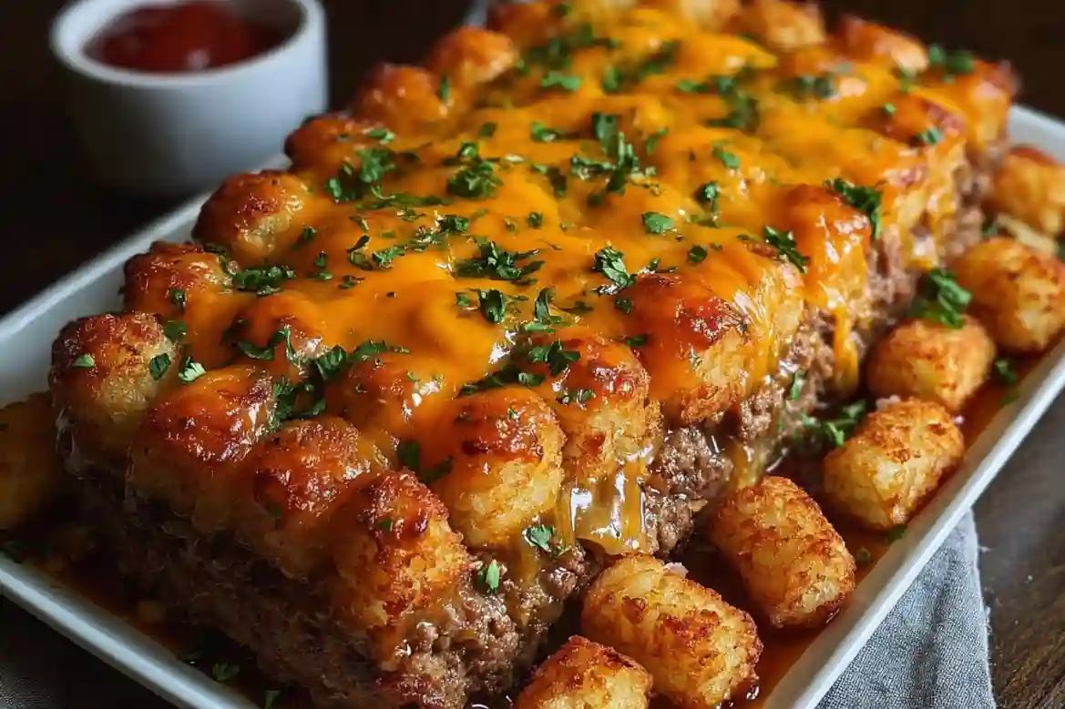 Cheesy Meatloaf Bake with Tater Tots, a comforting dinner recipe