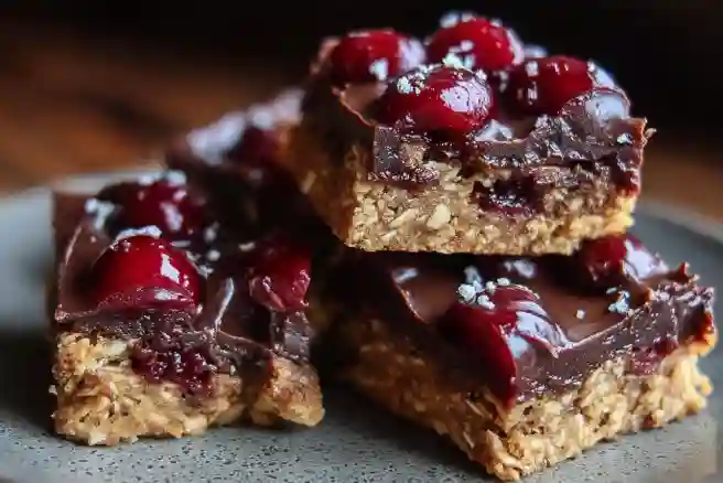Cherry Oat Bars with Chocolate Ganache