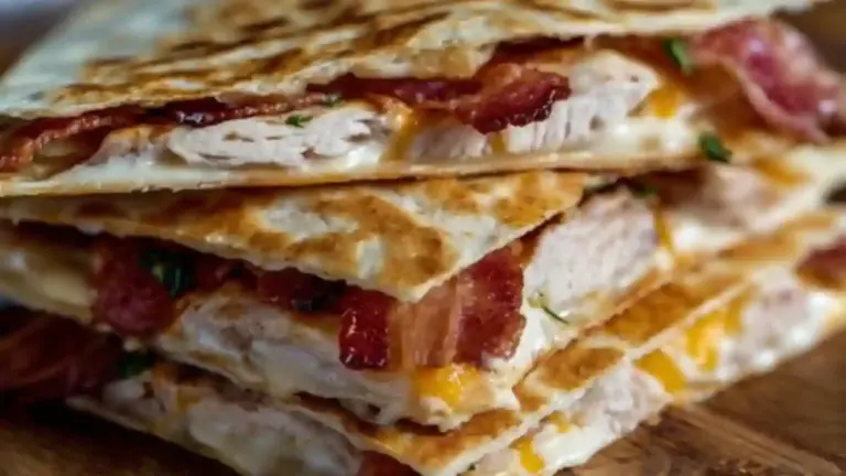 Delicious Chicken Bacon Ranch Quesadillas served with ranch dressing