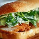 Delicious Chicken Caesar Sandwich with crispy romaine and creamy dressing