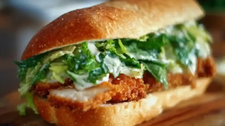 Delicious Chicken Caesar Sandwich with crispy romaine and creamy dressing