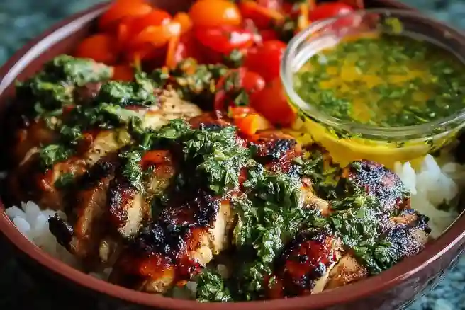 Chimichurri Grilled Chicken Bowl with Garlic Sauce