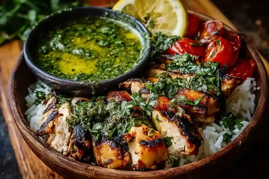 Chimichurri Grilled Chicken Bowl with Garlic Sauce