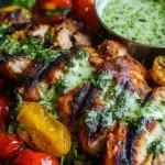 Chimichurri grilled chicken bowl with garlic sauce served in a vibrant dish.
