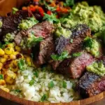 Cilantro Lime Steak Bowls with fresh ingredients served in a bowl